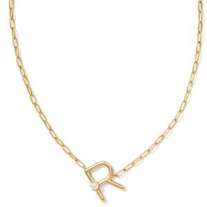 NEW NWT PEARL GOLD LETTER R SHORT PENDANT NECKLACE BY KENDRA SCOTT